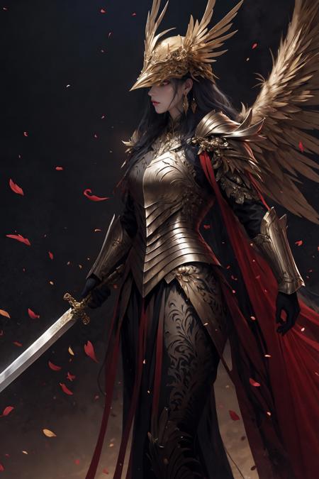 606247209521969544-499495174-1girl，solo，jewelry，earrings，helmet，holding weapon，holding sword，_Malenia in Elden Ring, dragon scale hat, in the style of epic f.jpg